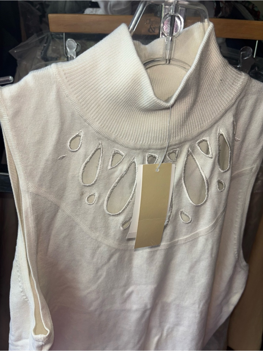 EVIE Pale Pink Sleeveless Knit Top with Eyelet Cutouts